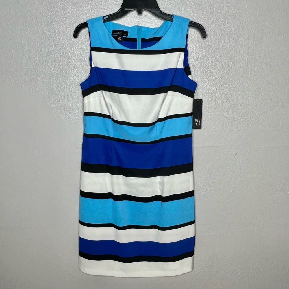 AGB Blue and White Striped Sheath Spring Event Work Business Dress